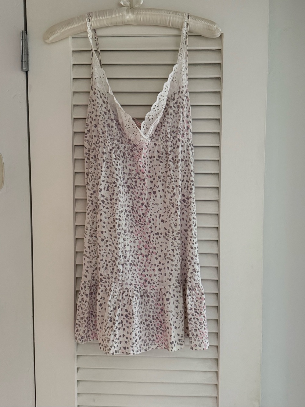 Victoria's Secret Cream Slip Dress with Pink & Gray Heart Print